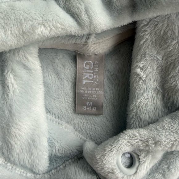 Athleta Girl Hoodie M 8-10 Light Blue Fleece Pullover Thumbholes Cozy Soft - Picture 2 of 6